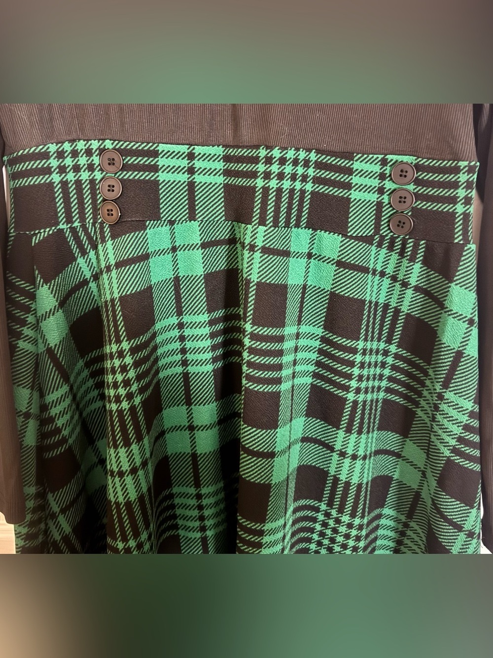 SHEIN Black Top with Green Plaid Midi Dress - Picture 3 of 5